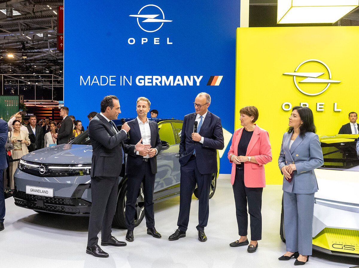 German Chancellor Friedrich Merz visits Opel sales space at IAA Mobility