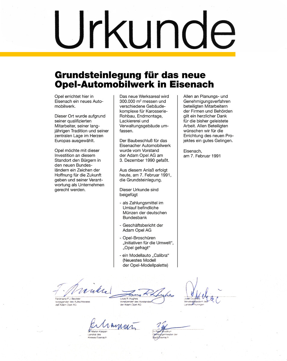 Opel Cars from Eisenach: Foundation Stone of the Plant Laid 35 Years ago